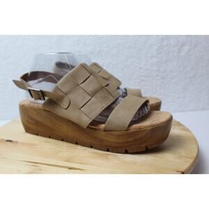 Korks Slingback Sandal Womens 10 Wedge Comfort Shoes Beige Wood Summer New